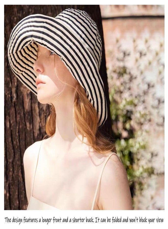huablo Kettle Brim Sun Hats for Women Lanai Hat Floppy Packable SPF UPF 50 UV Protection Beach Vacation Hat Striped Beige - Image 2